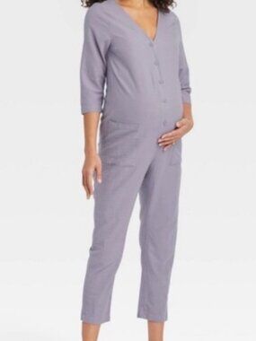 the Nines by HATCH cropped 3/4 sleeve lavender jumpsuit maternity size M